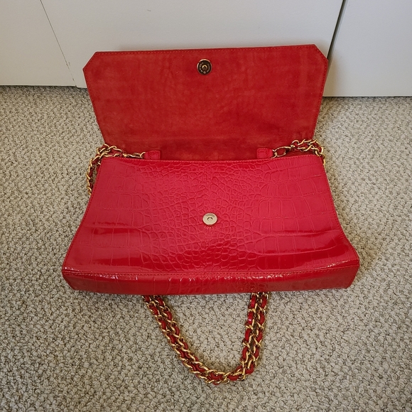 Vintage Saks Fifth Ave Black Label Red Crocodile Embossed Shoulder Bag - Picture 3 of 8